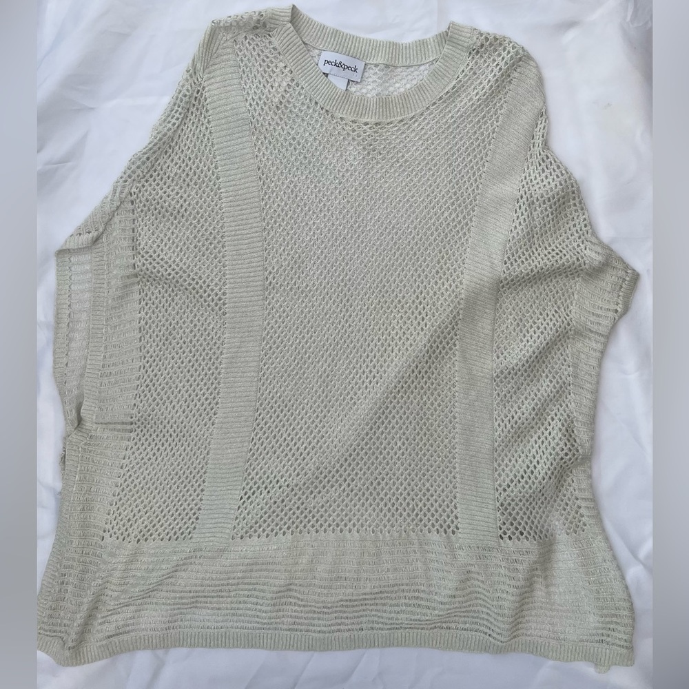 Peck & Peck Weekend White Silver Metallic Poncho Sweater Cover Up M